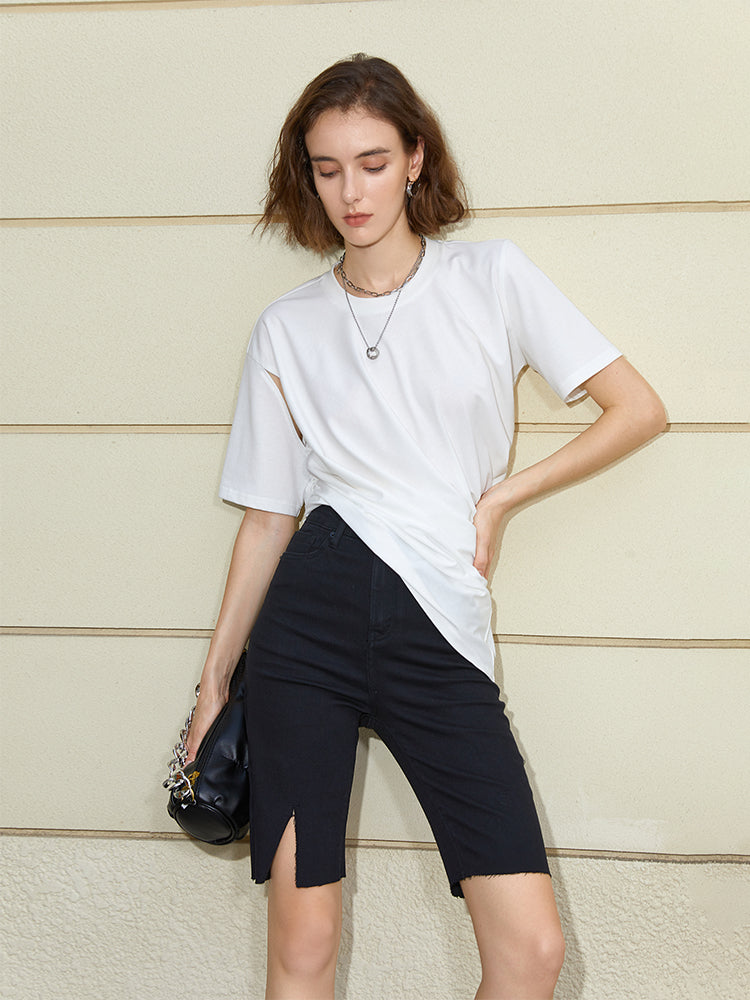 Simple and asymmetrical split Jean Shorts Women's new summer 2023 casual high-waisted pants