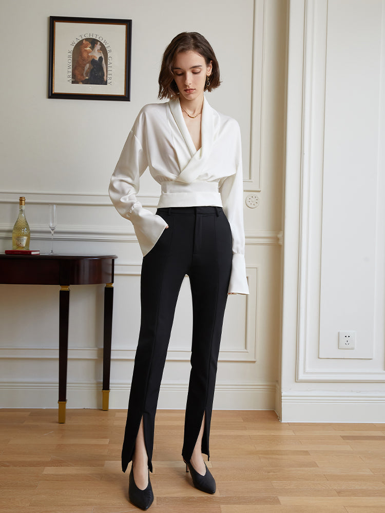 Design feeling slit texture micro-la small trousers trousers female commuter 2023 spring new pants