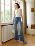 Retro high-waisted jeans 2023 summer new women slim ripped jeans