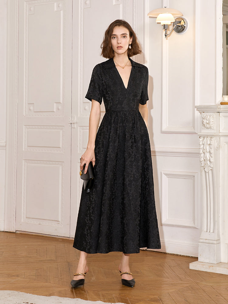 French jacquard v-neck short-sleeved dress summer 2023 new high-waisted slim commuter skirt