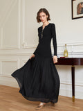 French-style soft wind patchwork knit dress 2023 new long-sleeved skirt ruffled skirt