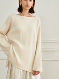 Simple and casual style split sweater autumn and winter languid wind white sweater women wide version cardigan