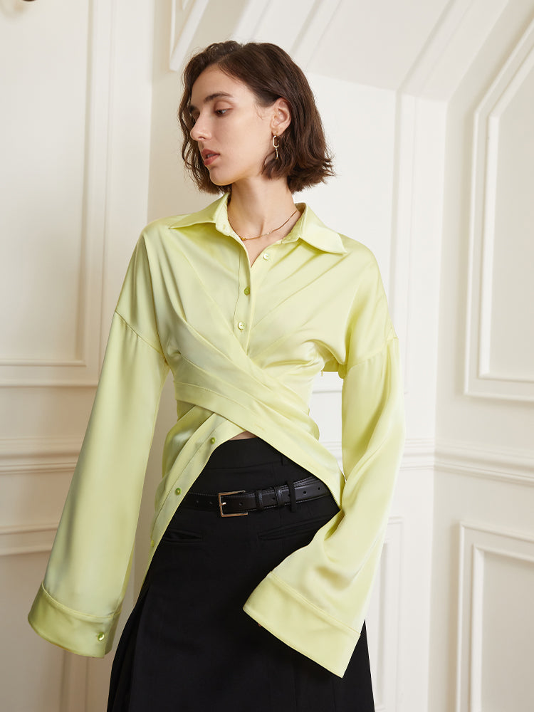 Design feeling niche blouse female 2023 spring new style street photo commuter solid color long sleeve blouse
