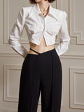 High-waisted wide-leg pants pure wind sweet spicy thin sexy bandage irregular casual trousers