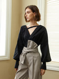 French lantern sleeve V-neck long-sleeved shirt women's new spring commuter street photo design sensory top