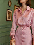 Original custom silk acetic acid French slim dress spring and summer new style temperament casual waist shirt skirt
