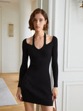 The design feeling hangs neck to expose the collarbone knitting dress female 2023 autumn and winter new style to build the skirt inside