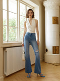 Retro high-waisted jeans 2023 summer new women slim ripped jeans