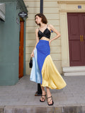 Asymmetrically stitched high-waisted hemline summer 2023 new modern color matching sagging skirt women