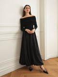 Satin high-waisted haute couture dress 23 autumn and winter new flow of light wrinkled haute couture dress