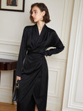 French blouse dress women's spring 2023 new black long-sleeved commuter strappy high-waisted dress