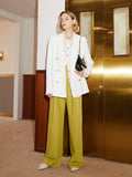 High-waisted wide-leg pants designed by women 2023 spring and summer new fashion hang shun mustard yellow pants