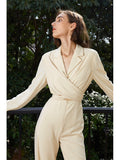 Design sense long sleeve cross suit one-piece female spring new style street photo commuter jumpsuit