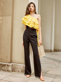 Design feeling slit women's casual pants micro la high waist pants women 2023 new style street photo pants