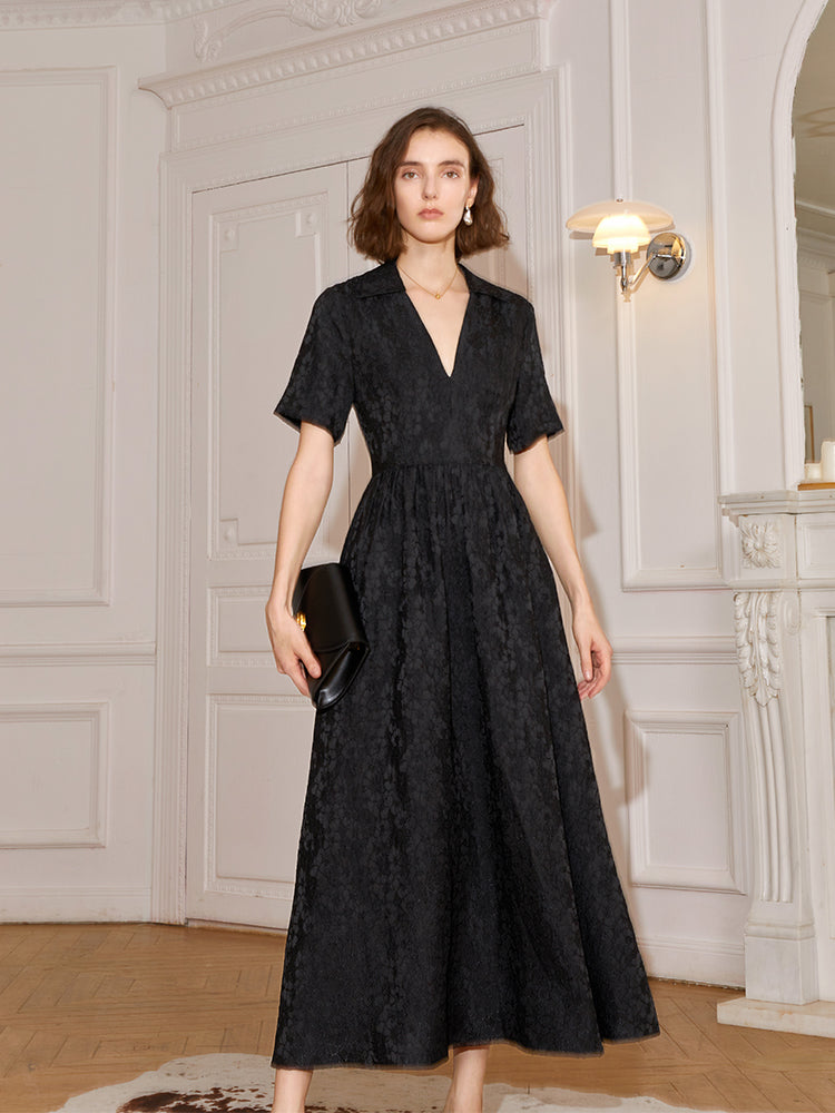 French jacquard v-neck short-sleeved dress summer 2023 new high-waisted slim commuter skirt
