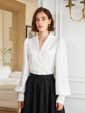 French soft V-neck blouse 2023 new white commuter slimming shirt for spring