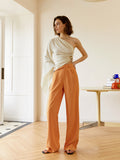 Asymmetrical pressure pleats high waist trousers 2023 summer new vertical feeling breathable slim straight trousers
