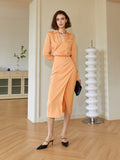 French v-neck shirt skirt 2023 summer new elegant thin slit skirt woman