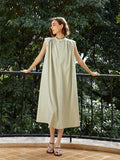 Simple wind slim pleated sleeveless waist dress refreshing commuter high waist dress woman