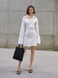 Design sense horn sleeve slim dress spring and summer new white waist long sleeve shirt skirt
