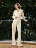Design sense long sleeve cross suit one-piece female spring new style street photo commuter jumpsuit