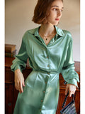 Create custom temperament casual waist silk acetate shirt skirt slim high waist long sleeve satin dress