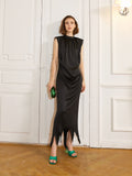 French round neck high waist slim dress 2023 summer new sleeveless elegant slim dress