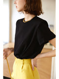 Round Neck simple shoulder slim short t-shirt women's new summer 2023 solid color short-sleeved shirt