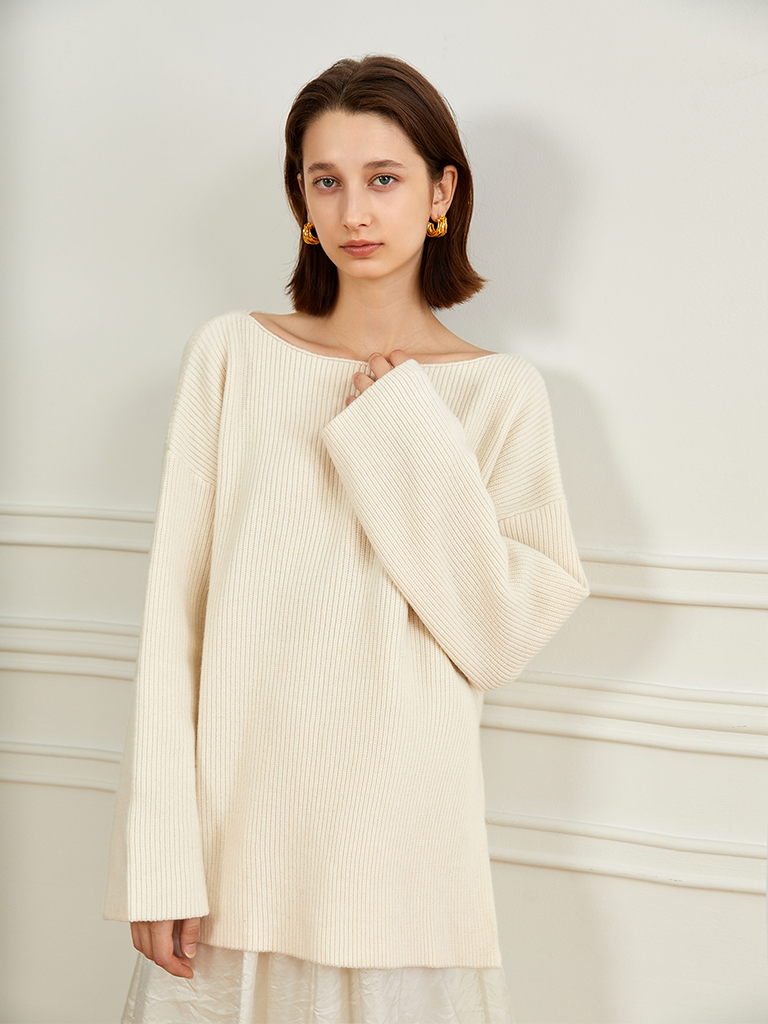 Simple and casual style split sweater autumn and winter languid wind white sweater women wide version cardigan