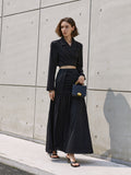 Black split hip a word hemline skirt 2023 new summer show slim slim waist mid-length skirt