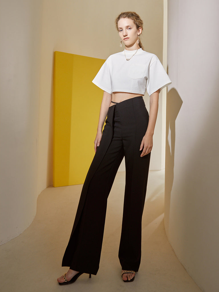 High-waisted wide-leg pants pure wind sweet spicy thin sexy bandage irregular casual trousers