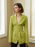 Pure color design feeling waist v collar suit jacket woman early spring new style thin commuter blouse