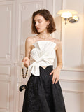 Three-dimensional bow pearl sling strapless summer 2023 new French white shirt