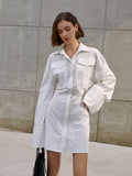 Design sense horn sleeve slim dress spring and summer new white waist long sleeve shirt skirt