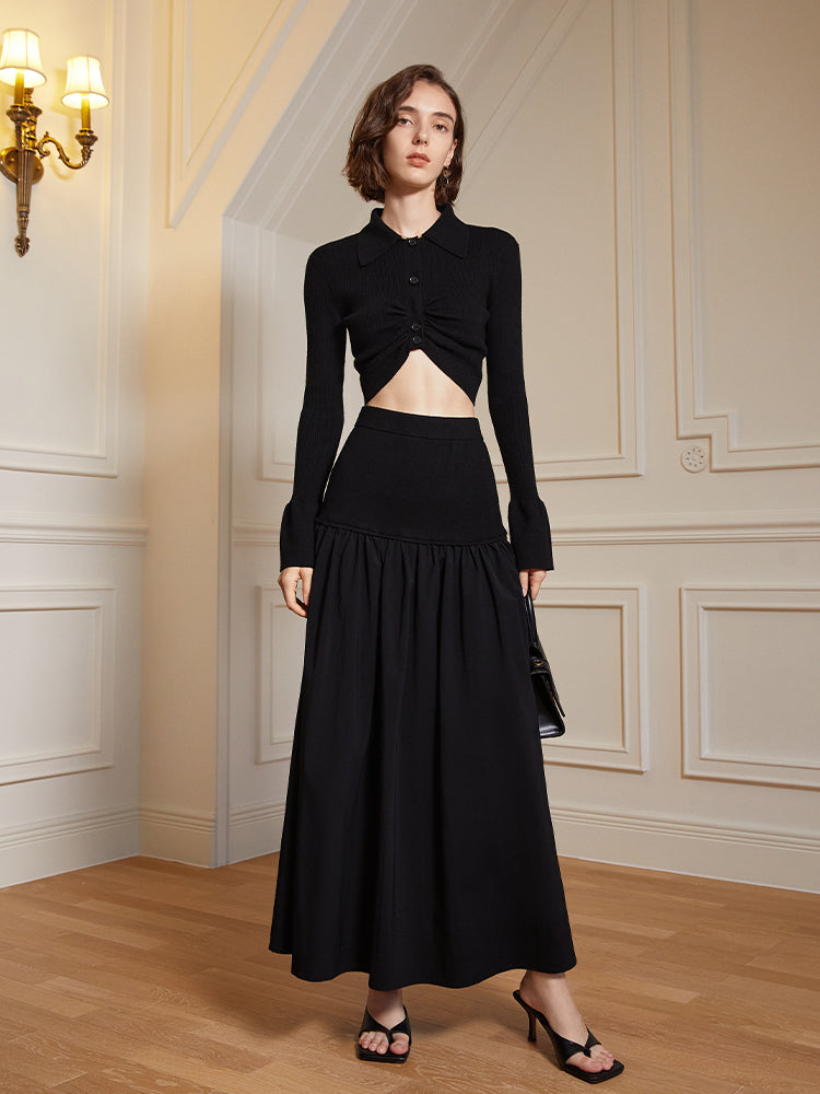 Dark department French patchwork half-skirt woman spring 2023 new style skirt hem pleated half-skirt