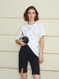 Small design sense asymmetrical pleated t-shirt women's new summer 2023 white short-sleeved shirt