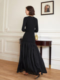 French-style soft wind patchwork knit dress 2023 new long-sleeved skirt ruffled skirt