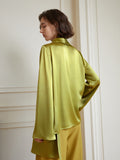 Retro gloss asymmetrical design acetic acid v-neck shirt blouse 2023 new