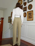 Ice silk hang feeling laces waist wide leg pants 2023 fall new style tie-in slim pants woman