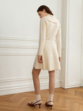 Original French V-neck knitted dress autumn and winter turn collar temperament waist sweater skirt