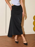 AEL Summer new temperament high-grade commuter pure color slim slim mid-length skirt