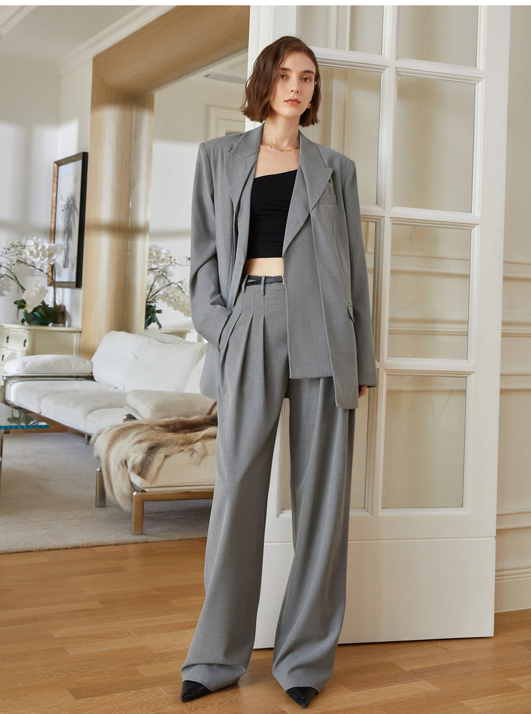 Senior Gray high-waisted loose-fitting trousers female 2023 new commuter capable floor pants feeling