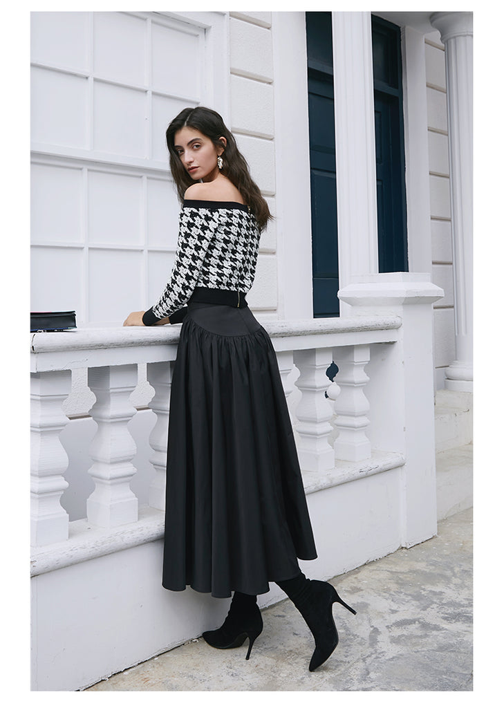 Fall 2023 new high-waisted pleated skirt two-tone optional half-skirt women