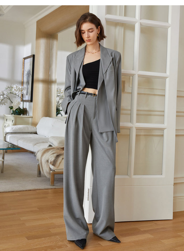 Senior Gray high-waisted loose-fitting trousers female 2023 new commuter capable floor pants feeling