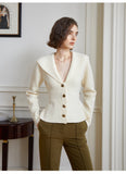 French lazy large lapel waist sweater women's spring new soft waxy skin v-neck wool sweater