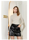 Retro Hong Kong wind high waist black small leather skirt spring and autumn new sexy slim skirt woman