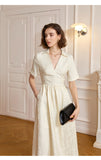 French jacquard v-neck short-sleeved dress summer 2023 new high-waisted slim commuter skirt