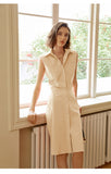 French elegant waist shirt skirt pink dress temperament commuter slim sleeveless dress