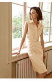 French elegant waist shirt skirt pink dress temperament commuter slim sleeveless dress