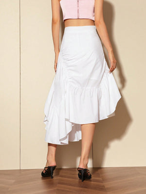 AEL Summer white women half skirt casual simple pleated asymmetrical ruffle edge short skirt